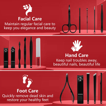 Manicure Set 16Pcs Professional Stainless Steel Pedicure Kit Mens Grooming Kit Fingernail & Toenail Clippers Set Manicure Kit with Luxurious Travel Bag, Sharp Nail Scissors and Clipper (Purple)