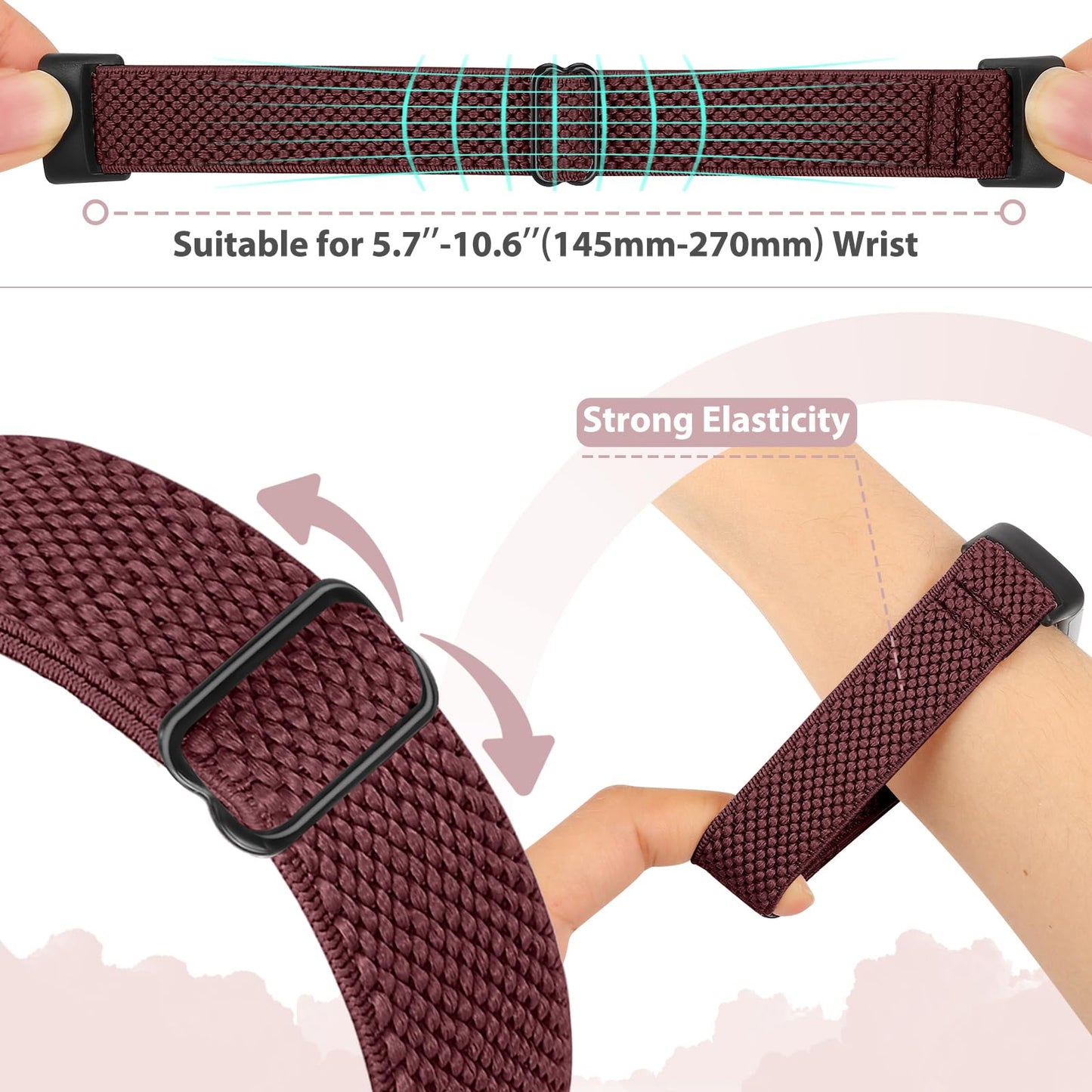Bcuckood 5 Pack Elastic Nylon Watch Bands Compatible for Fitbit Charge 6/Fitbit Charge 5, Adjustable Breathable Replacement Stretchy Nylon Loop Wristband Sport Strap for Women Men