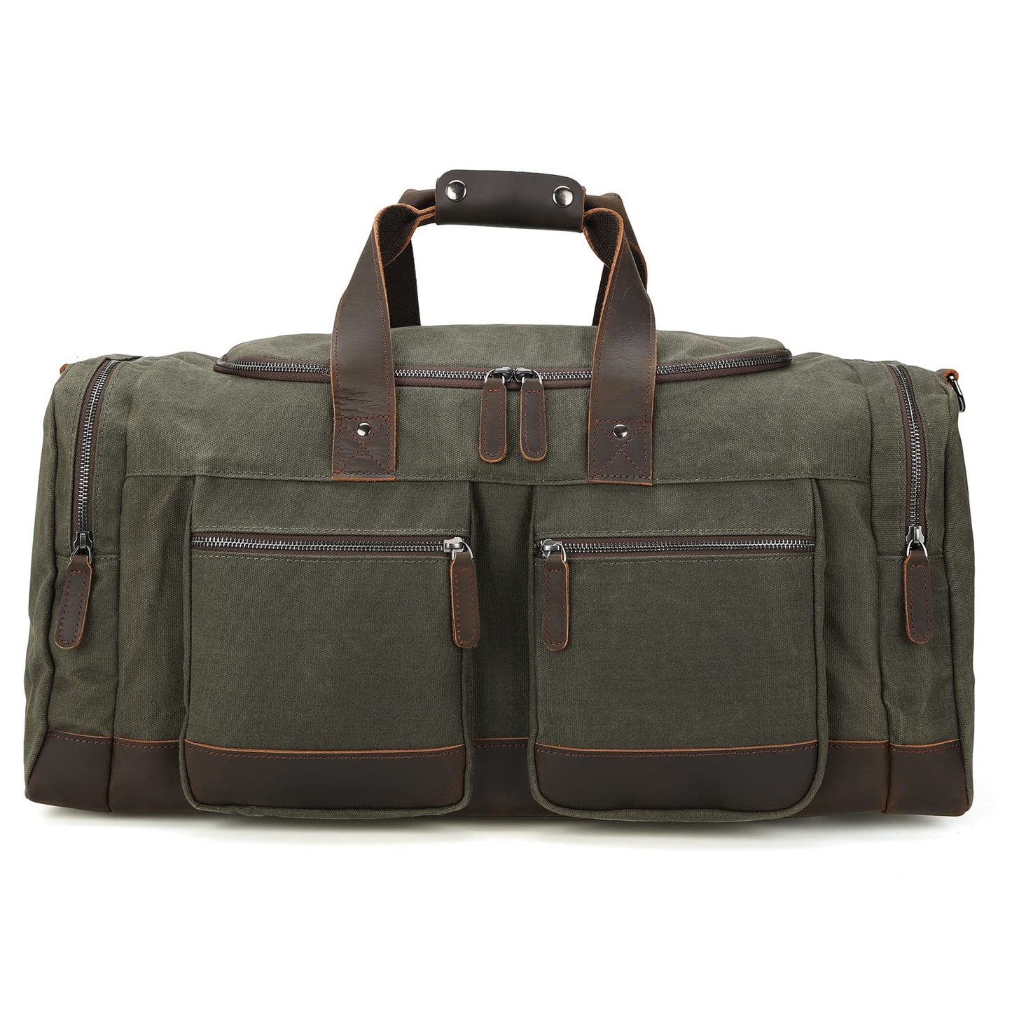 Polare 23” Waxed Canvas Cowhide Leather Waterproof Travel Duffel Bag Trim Luggage Weekender Overnight Carry on Hand Bag