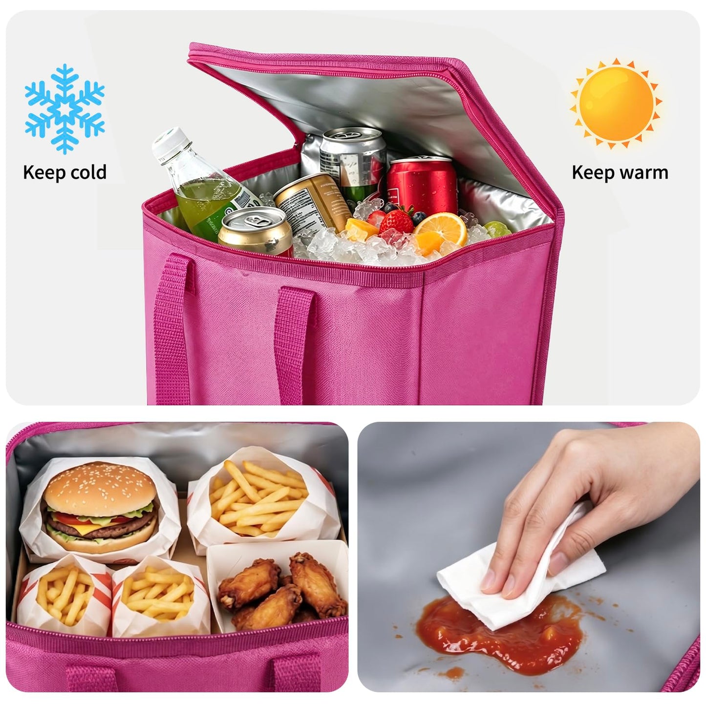 PoVwlty Rubber Beach Tote Bag with Insulated Cooler Bag, Waterproof Sandproof Pool Bag for Beach, Pool, Travel- Perfect for Summer (ROSE - RED, Large)