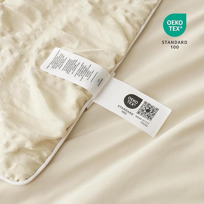 Cozy Bliss Cooling Comforter Seersucker Plaid Full, Q-Max 0.4 Reversible Lightweight Cooling Blanket, Breathable Silk Smooth Summer Bedding Quilt for Hot Sleepers Night Sweats Khaki