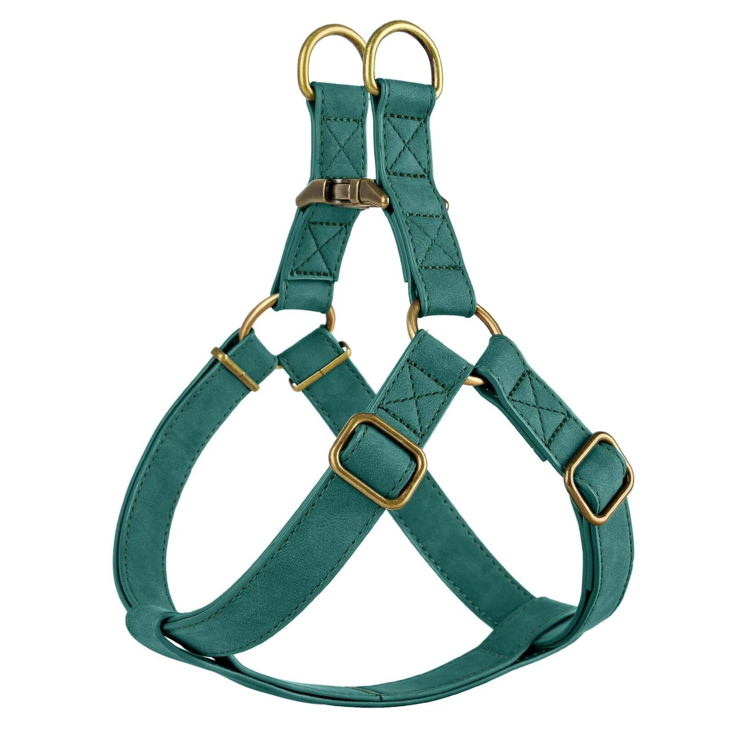 Didog Step in Dog Harness - PU Leather Dog Harness with Antique Bronze Metal Buckle, Easy Walk Dog Halter Harness for Medium Large Dogs Walking Training (Green, M: Chest 20-29")