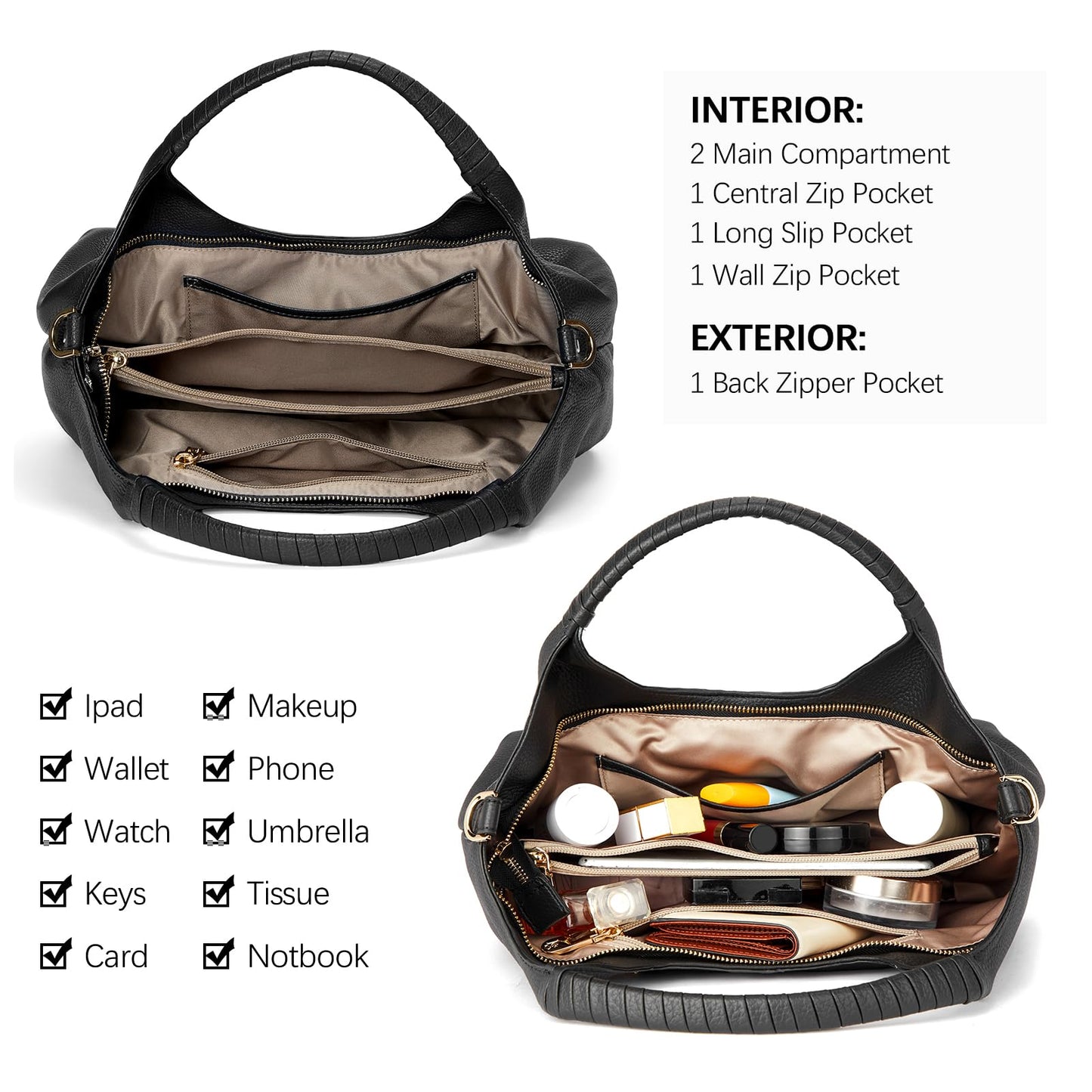 BOSTANTEN Genuine Leather Purses for Women Designer Handbags Crossbody Shoulder Bags Top Handle Satchel Black