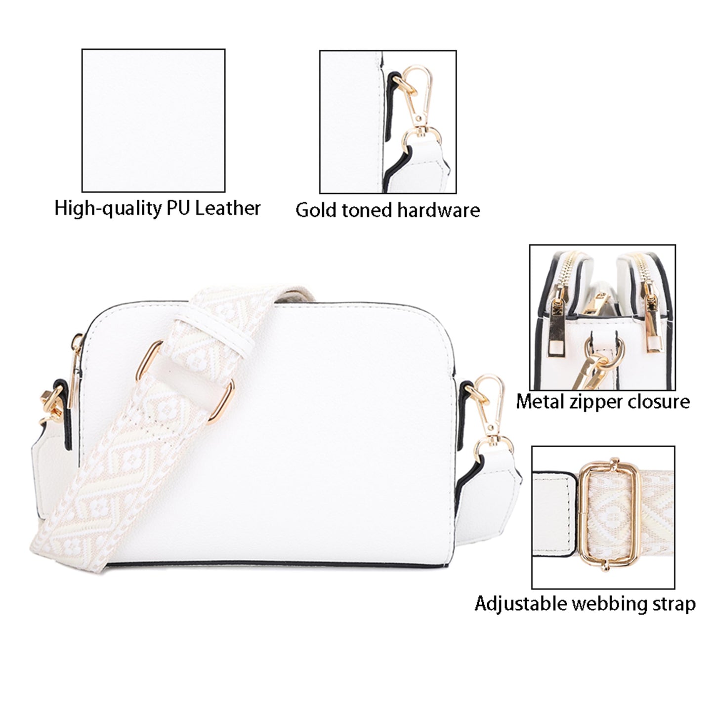 EVVE Crossbody Bags for Women Trendy Small Crossbody Camera Bag Purse Vegan Leather Triple Zip Crossbody Purses with Extra Long Webbing Strap| WT