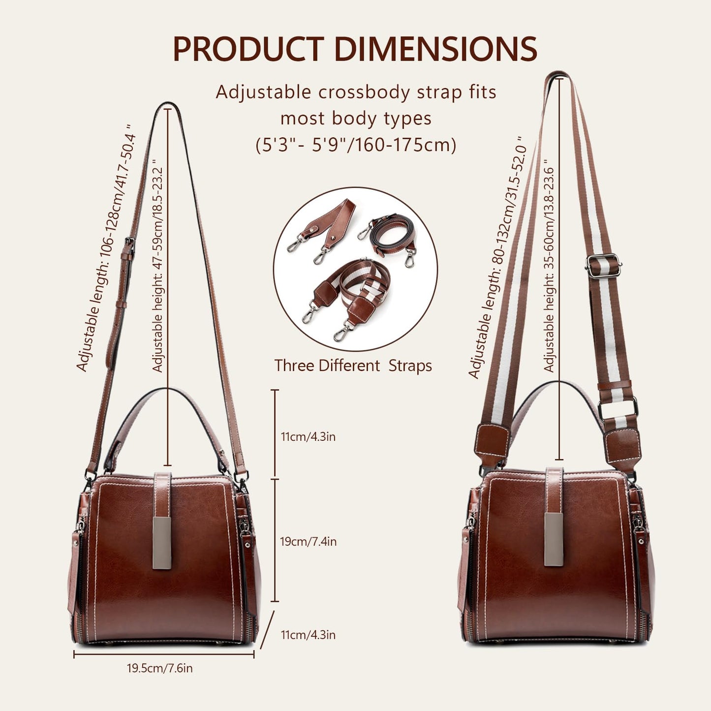 MoreFarther Genuine Leather Crossbody Bags for Women, Designer Leather Purses Bucket Shoulder Bag with Adjustable Straps(Coffee)