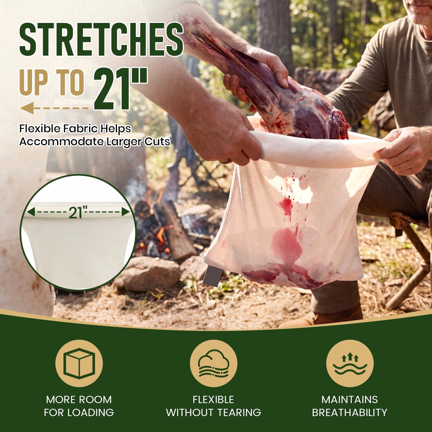 Gociean Game Bags Elk Hunting Meat Bags, 48inch 5-Pack Rolled Heavy Duty Quarter Bag, Reusable & Breathable Meat Game Bag with Reflective Strip for Elk, Caribou, Deer, Moose, Antelope, Duck