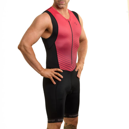 Synergy Triathlon Tri Suit - Men's Race Sleeveless Trisuit (Black/Ruby, XX-Large)