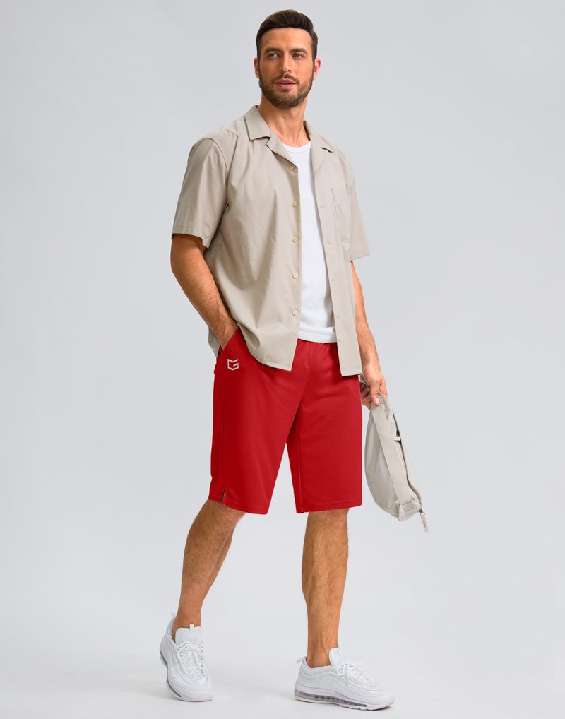 Men's Athletic Shorts with Pockets 9" / 11" Long Basketball Shorts Lightweight Quick Dry Gym Workout Shorts for Men(Red,M)