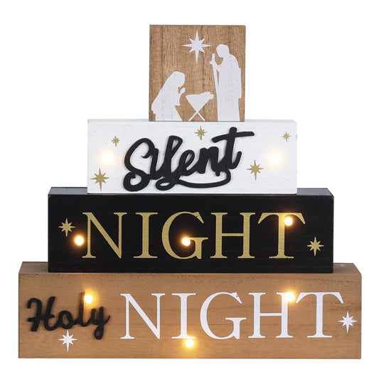 Nativity Sets for Christmas Indoor, MEETYAMOR Large Size LED 4-Layered Nativity Scene Wooden Block Silent Night Holy Night Sign Decor,Christmas Decorations Indoor for Home, Mantle, Table