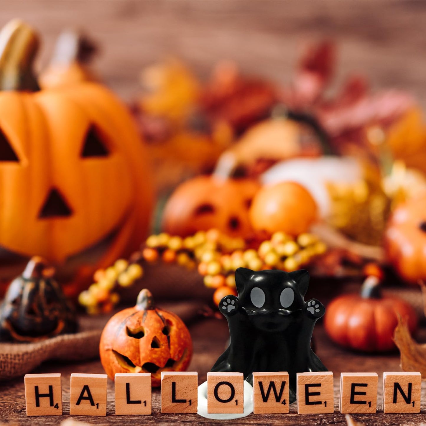 BHOOKA Halloween Ghost Cat Statue Middle Finger Gestures Designs Halloween Party Spooky Decor Cute Black Tabletop Ornament Resin Ghost Figurine Sculpture for Holiday Funny Gifts