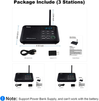 Wuloo Intercoms Wireless for Home 1 Mile Range 22 Channel 100 Digital Code Display Screen, Wireless Intercom System for Home House Business Office, Room to Room Intercom Communication(3Stations Black)