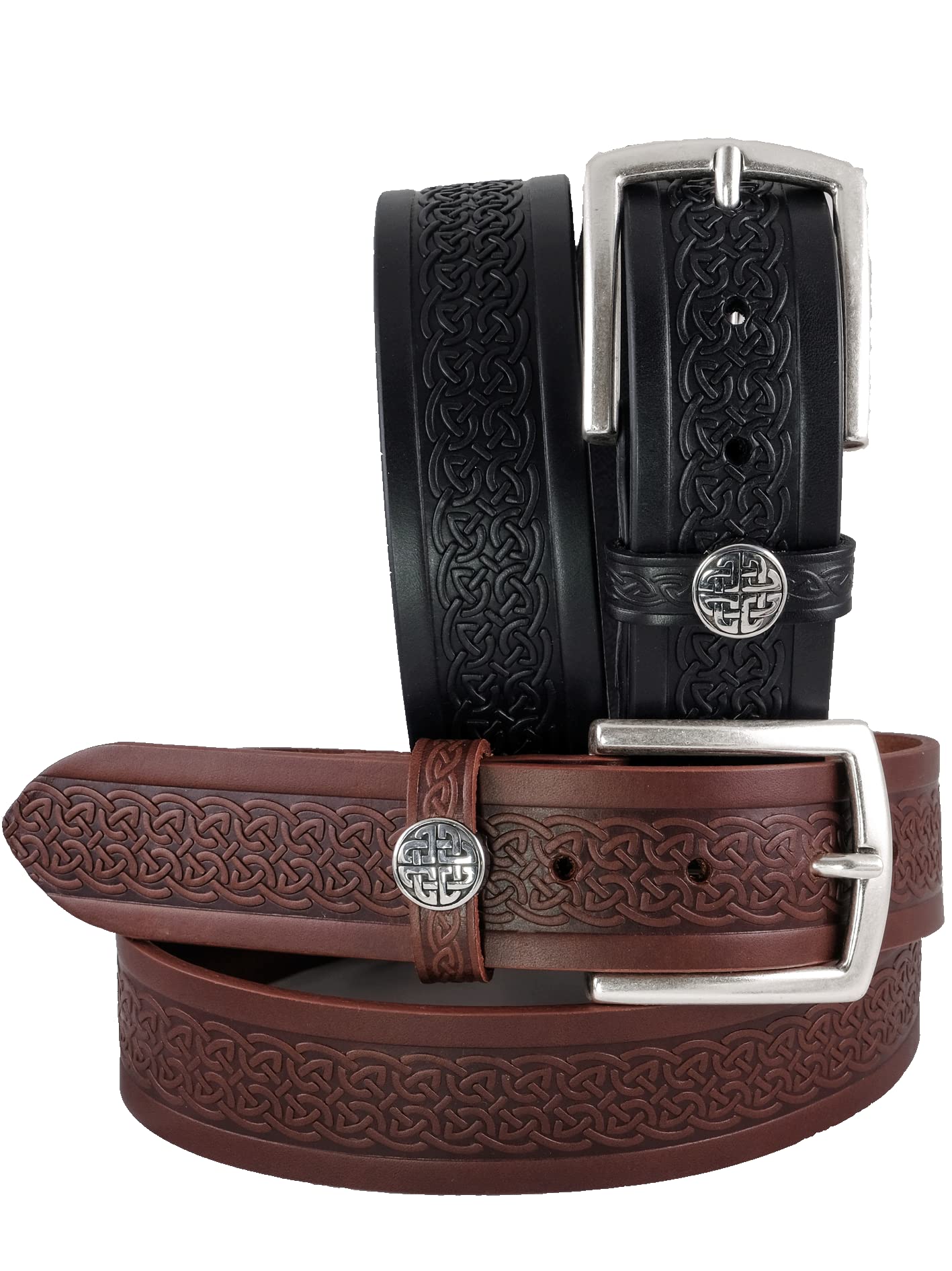 Biddy Murphy Genuine Leather Cuff Wrist Bracelet, Embossed Traditional Irish Celtic Jewelry, Soft Vegetable-Tanned Hide, Handmade, Imported, Black