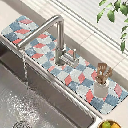 Red Gray Tile Kitchen Sink Splash Guard Faucet Mat Red White Diamond Super