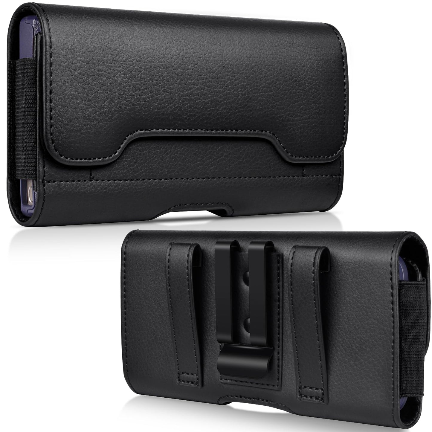 ACCKUO Leather Phone Holster with Strong Metal Belt Clip and Card Holder Compatible with iPhone 17 Pro Max, Samsung Galaxy S26/S25/S24/S23/S22/S21 Ultra A17 A16 for Everyday Protection, XL-Black