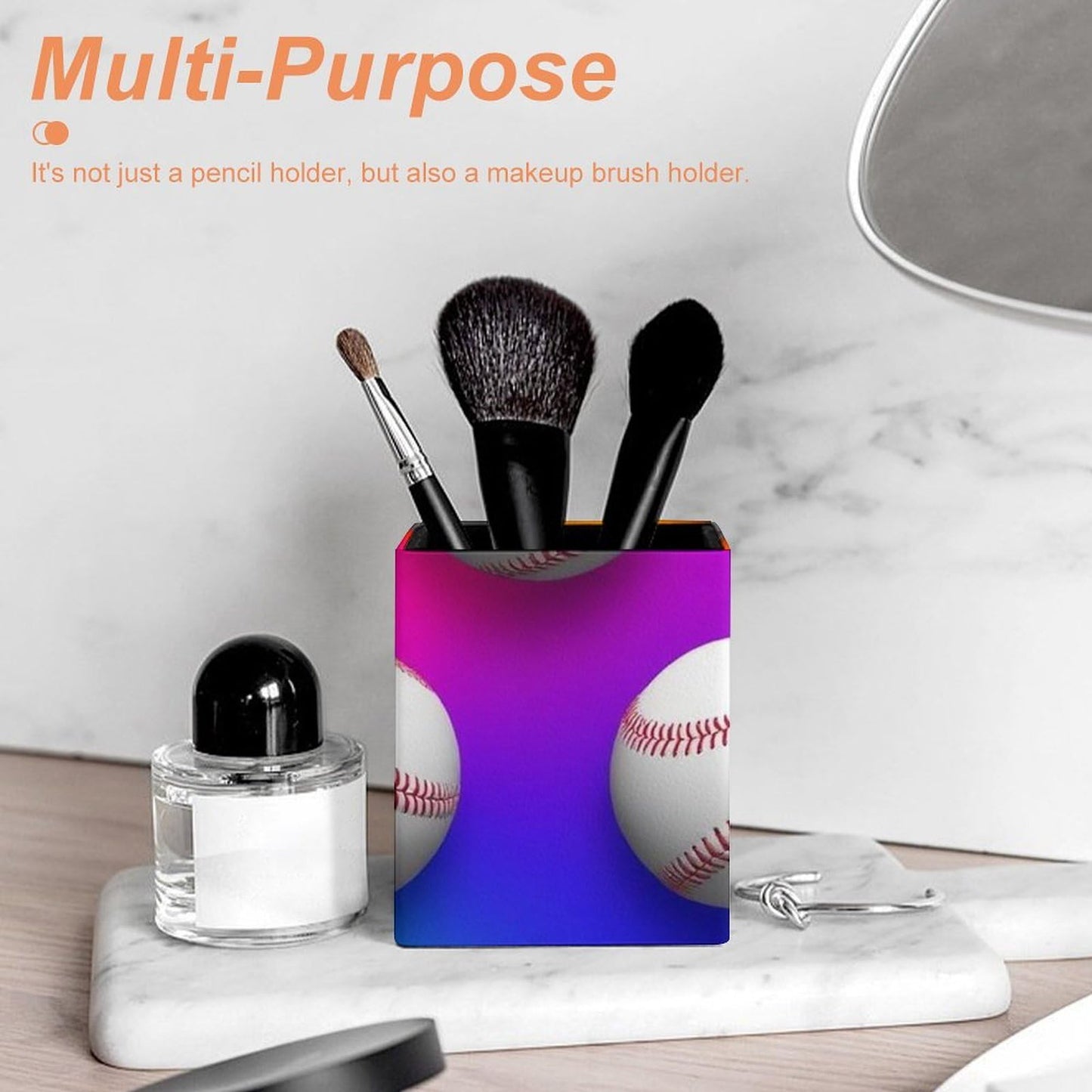 UTRSIFB Holder Cup Makeup Brush Storage Organizer, Waterproof Multifunctional Office Supplies, Pen Holder Square Leather Pencil Baseballs