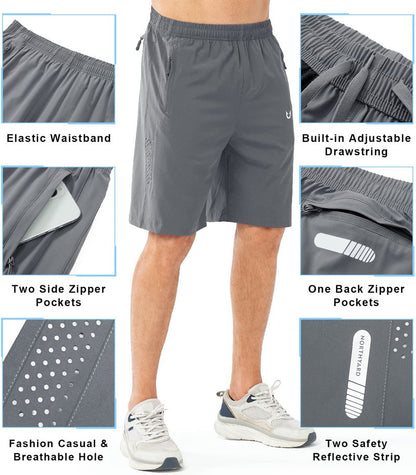 NORTHYARD Men's Athletic Running Shorts Gym Workout 7"/9"/5" Quick Dry Lightweight Sports Basketball Tennis 3 Zipper Pockets SMOKEGREY-9inch XL