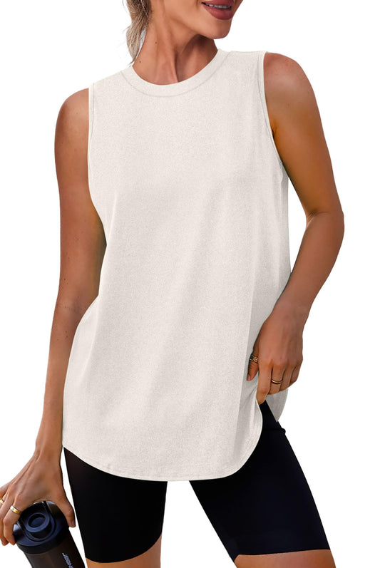 XIEERDUO Women's Workout Tank Tops Sleeveless Exercise Tennis Running Shirts Activewear Fitness Fashion Shirts White Apricot M