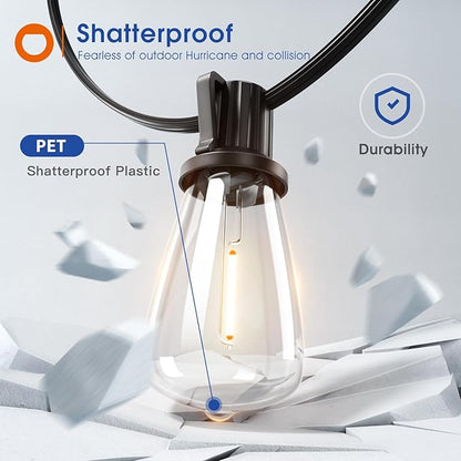 addlon 100FT(50FT*2) LED Outdoor String Lights Waterproof Patio Lights with Shatterproof ST38 Replaceable Bulbs, Dimmable Outside Hanging Light Connectable for Porch, Backyard, 2200K