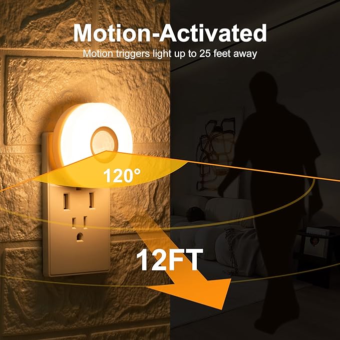 YELKO Night Lights Plug Into Wall,200 Lumen Super Bright Plug in Motion Sensor Light Indoor,Smart Plugin Motion Activated nightlights for Bathroom, Hallway(4Pack)