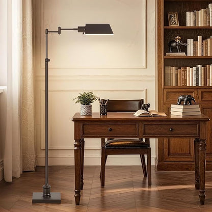GyroVu Traditional Height Adjustable Pharmacy Floor Lamp with 350° Swing Arm, 3 Color Temperature Adjustable Standing Lamp Metal Shade for Living Room Reading House Bedroom Home Office(Bronze)