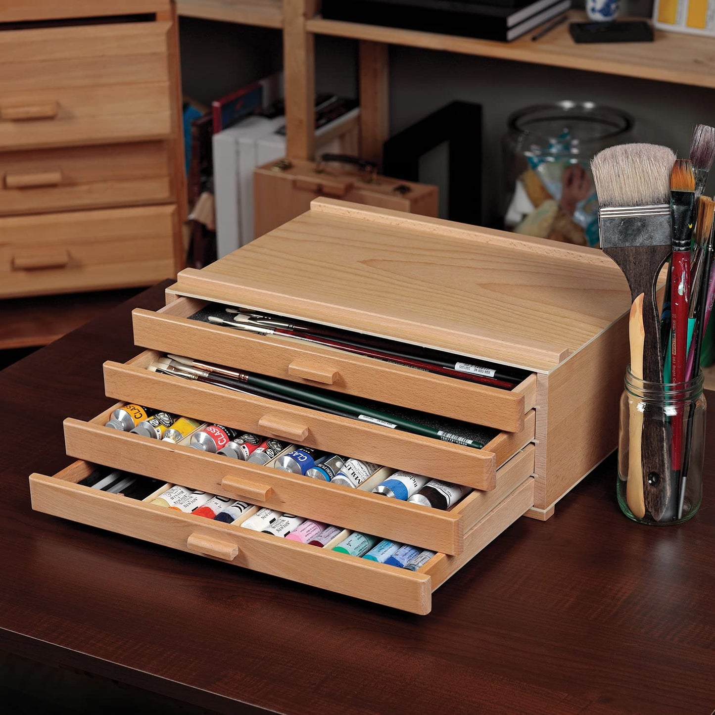 HG Art Concepts Artists Storage Chests - Premium Studio Organizer for Paint Tubes, Brushes, Pencils, Markers, & More! - 4 Drawer - 2 Pack