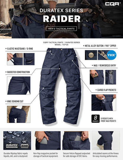 CQR Men's Tactical Pants, Water Resistant Ripstop Cargo Pants, Lightweight EDC Work Hiking Pants, Outdoor Apparel, Duratex Mag Pocket Police Navy, 38W x 34L