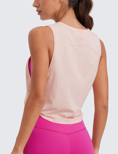 CRZ YOGA Pima Cotton Large Armhole Tank Tops for Women - Workout Sport Athletic Yoga Running Gym Loose Crop Sleeveless Shirts Marshmallow Pink Medium