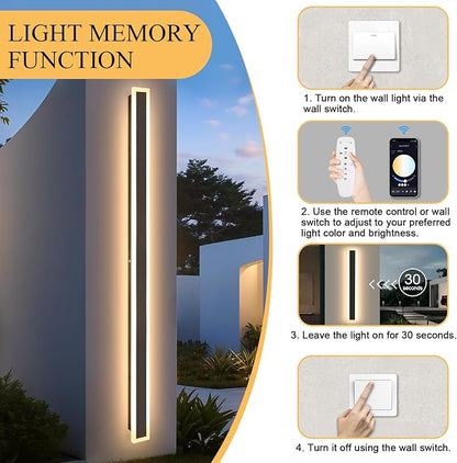 2 Pack 92 Inch Modern Outdoor Wall Light, 3000K-6000K Dimmable Black Exterior Wall Light Ip65 Waterproof Modern Porch Lights Outdoor, Linear Outside Lighting for House Exterior Patio Garage