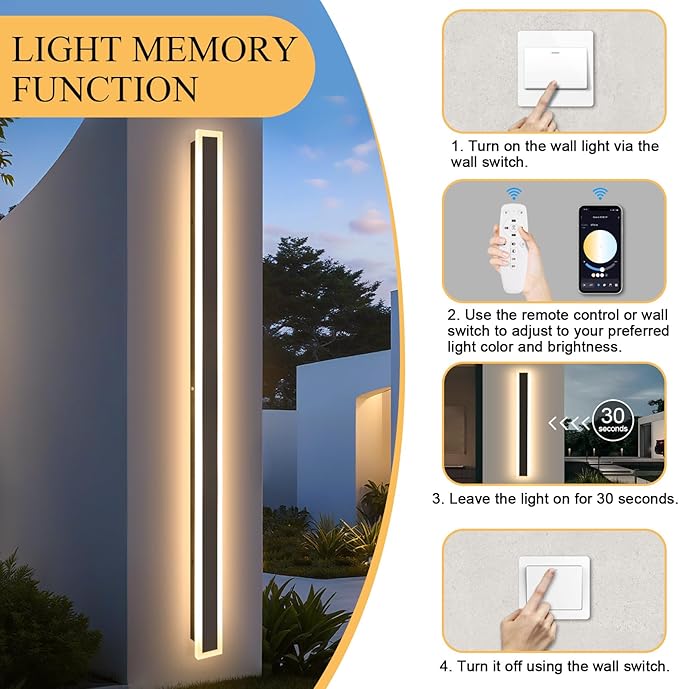 Modern Outdoor Wall Light, 79 Inch 2 PCS Long Exterior Wall Lighting IP65 Waterproof 3000K-6000K Dimmable LED Outdoor Wall Sconce, Linear Long Wall Light for House Exterior Patio Garage