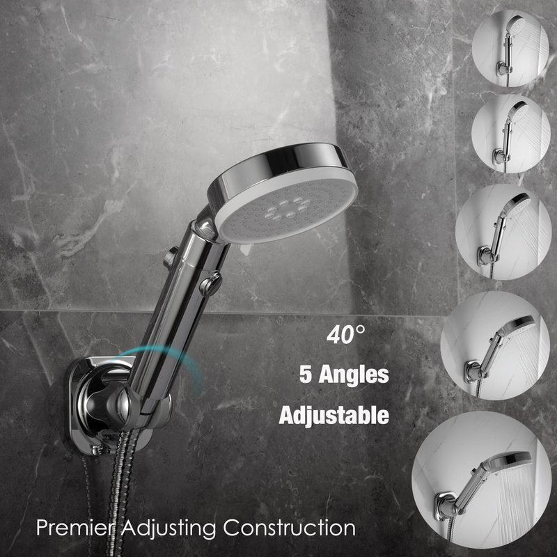 Handheld Shower Head Holder - 5 Positions Adjustable - Slide to Fit - Adhesive Mount with Screw Option, Bathroom Wall Mount Shower Hose Holder (Chrome)