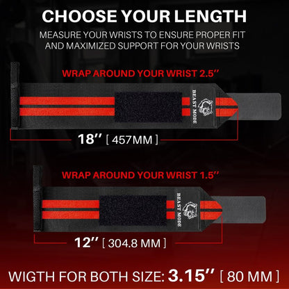 TECEUM Weightlifting Wrist Wraps with Thumb Loop – Black and Red – Arms on Fire – 18 inch – Heavy-Duty Workout Wrist Support & Protection – Ideal for Powerlifting, Strength Training, Bodybuilding