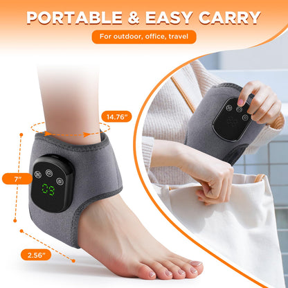 Cordless Ankle Massager with Heat, Ankle Heating Pad, USB Rechargeable Heated Brace Wrap Warmer, 5 Heat Levels, 3 Vibration Modes, Auto Shut Off