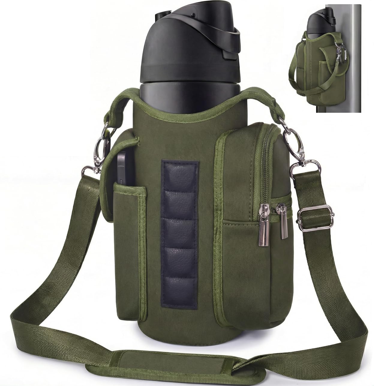 AUPET Magnetic Gym Bag for Men Women, Small Gym Bag Organizer, Crossbody Water Bottle Carrier Holder Fits 18-40oz for Workout (Dark Olive Green)