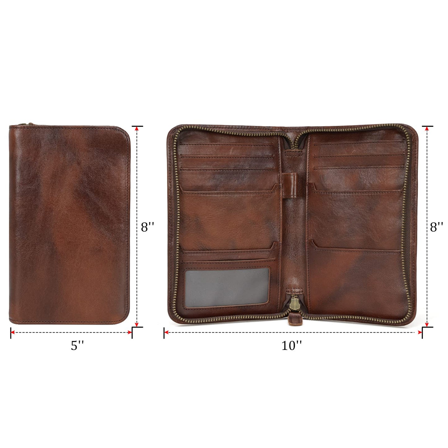 Polare Full Grain Leather Passport Holder Cover Case for Men RFID Blocking Travel Wallet Holds 4 Passports (Coffee)