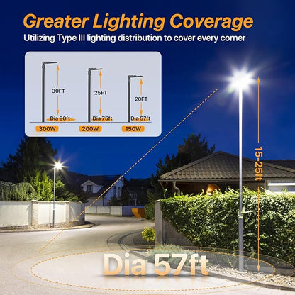 150W Led Parking Lot Light with Dusk to Dawn Photocell 110V/120V Slip Fitter Pole Mount Lights 5000K Outdoor IP65 Waterproof Commercial Street Area Lighting for Parking Lot, Barn, Church