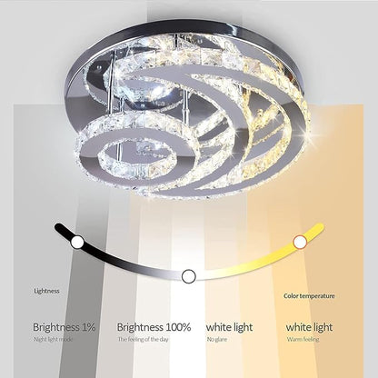 CXGLEAMING 15.7" Modern Crystal Chandelier Dimmable Ceiling Light Fixture Moon Shape LED Flush Mount Chandeliers for Bedroom Living Room Dining Room (Remote Control)