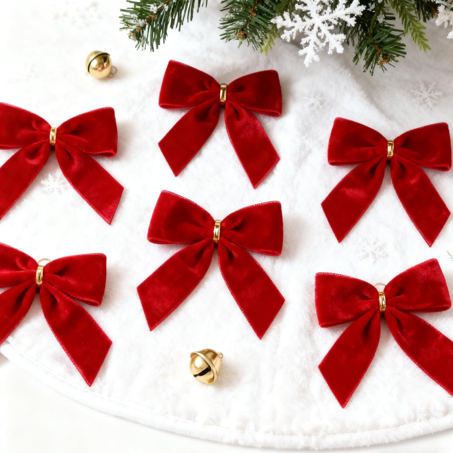 24 Pcs Red Small Velvet Christmas Bows for Christmas Tree Decorations, 3.5 Inch Xmas Velvet Ribbon Bow Ornaments for Christmas Farmhouse Tree Wreath Garland DIY Craft Gift Wrapping Decorative, 1" W