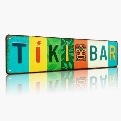 Tiki Bar All-Aluminum Metal Sign – Tropical Wall Decor for Home Bar, Patio, Poolside, Garden, Outdoor Party Decorations – 16 x 4 Inch