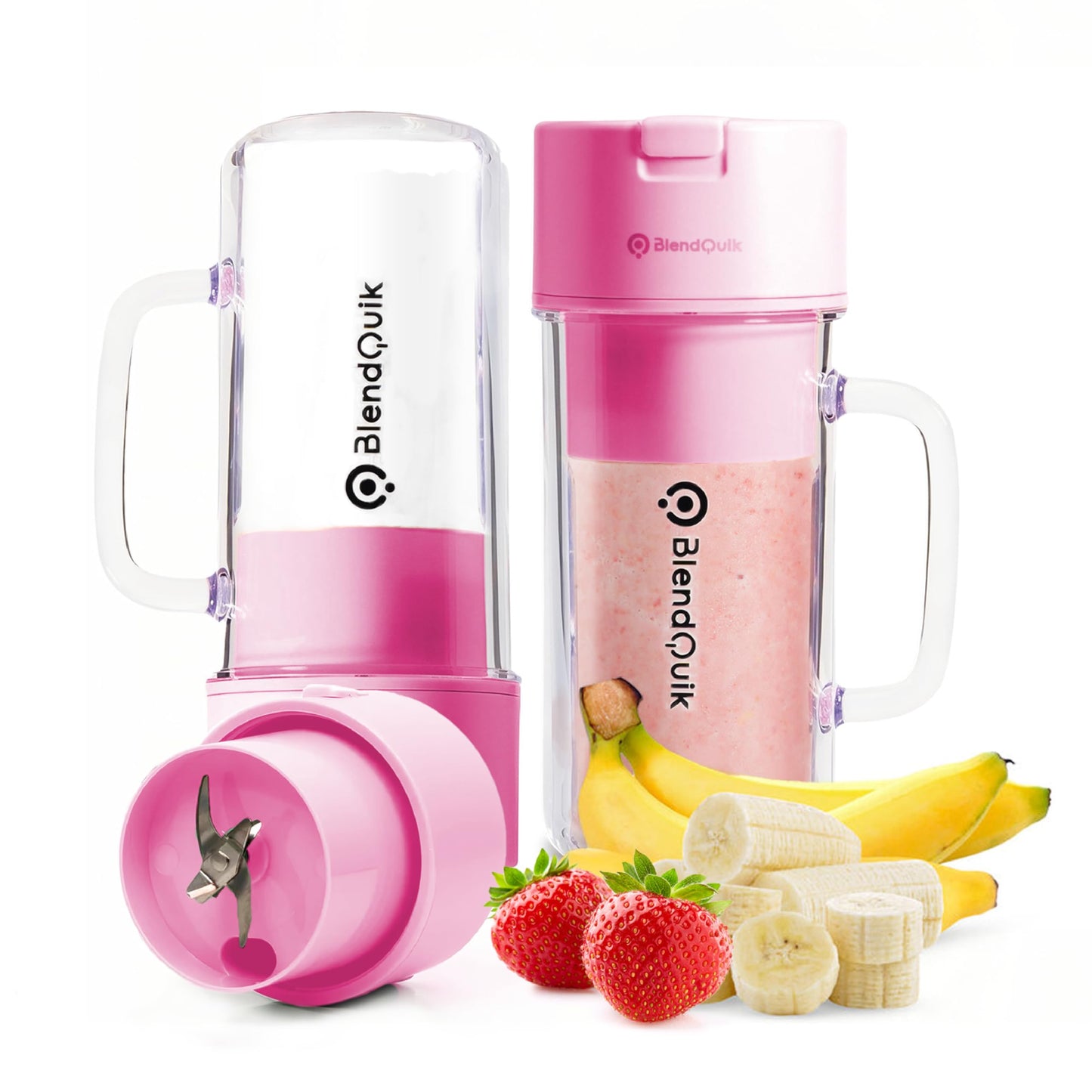 Personal Portable Blender For Shakes & Smoothies, Leakproof & Stylish Portable Mason Jar Shaker, Rechargeable Mini Blender with 10-Blade Blending System 14oz, Pink