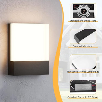 4-Pack Outdoor Modern Led Wall Light,24W 3000K Porch & Patio Hardwired Wall Sconces,IP65 Waterproof Exterior Low Profile Wall Lamp for Garage Garden Front Door Entryway(Black)