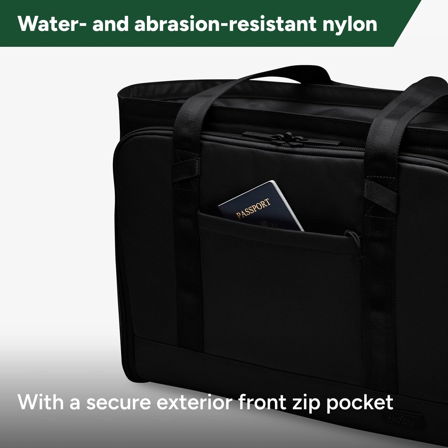 Halfday Convertible Garment Tote: 2-in-1 Travel Tote & Garment Bag, Carry-on for 1-2 Day Trips (16” Laptop Pocket, Shoe Compartments, Trolley Sleeve), Water-Resistant Ballistic Nylon, Jet