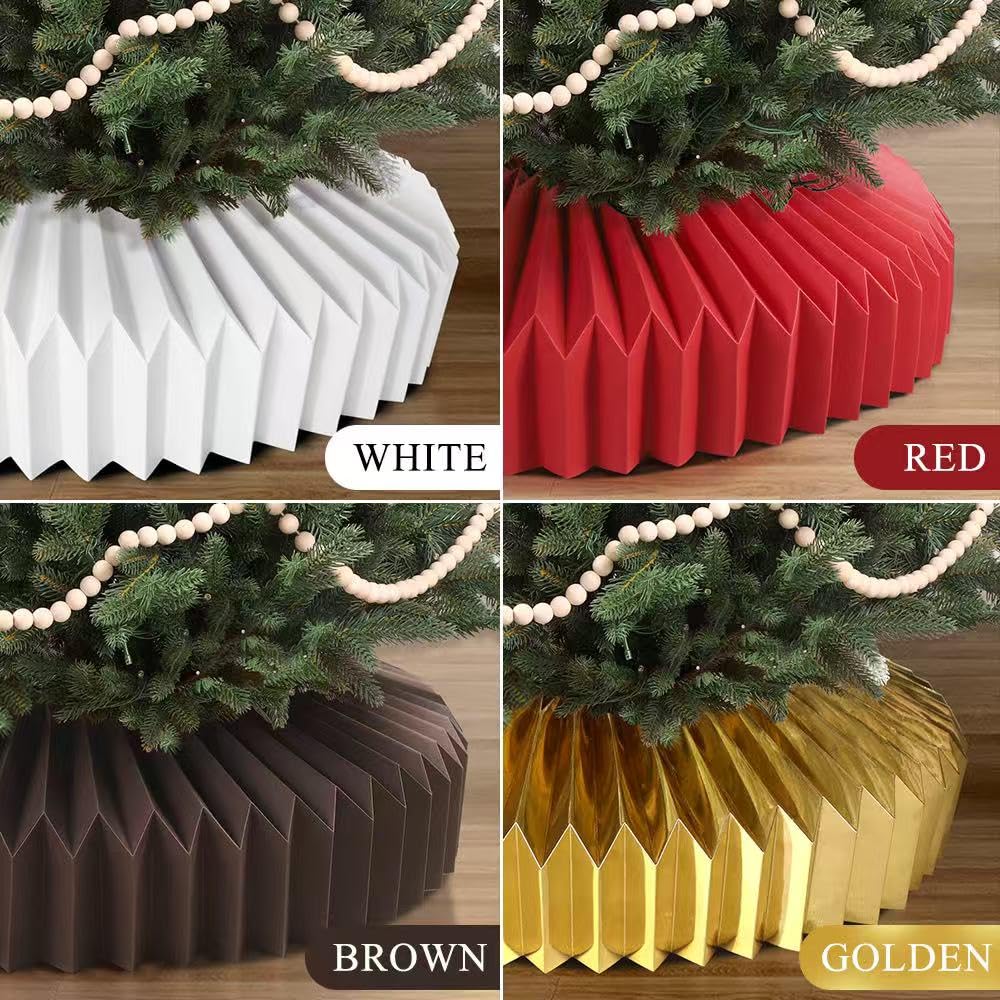 JOICEE Honeycomb Christmas Tree Collar,Foldable Paper Christmas Tree Ring Modern Tree Base Cover Basket Skirt Collars for Artificial Trees Christmas Holiday Home Decoration (Brown)