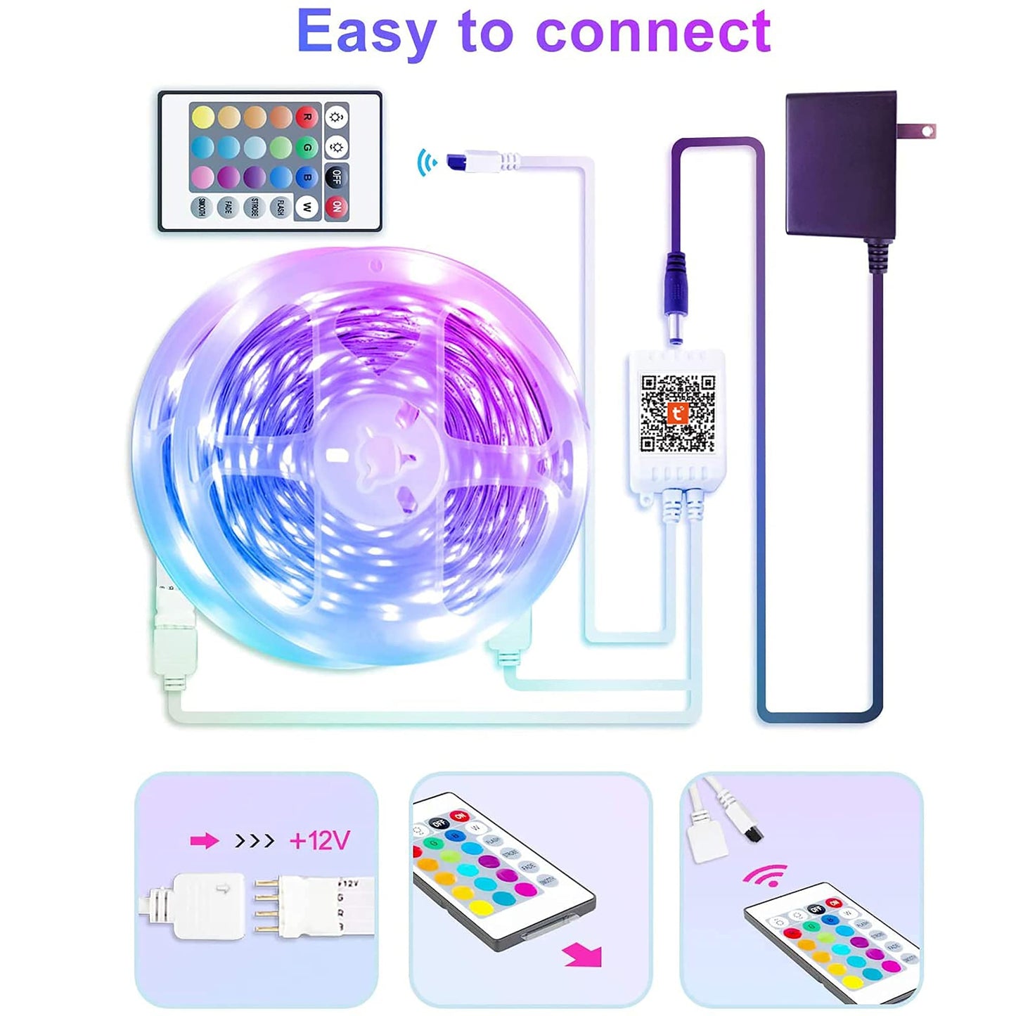 GUPUP Smart WiFi LED Strip Lights 50ft, Compatible with Alexa & Google Assistant, Color Changing, Music Sync, Voice Control, App & Remote Controlled Indoor Lighting for Bedroom, Party, Home