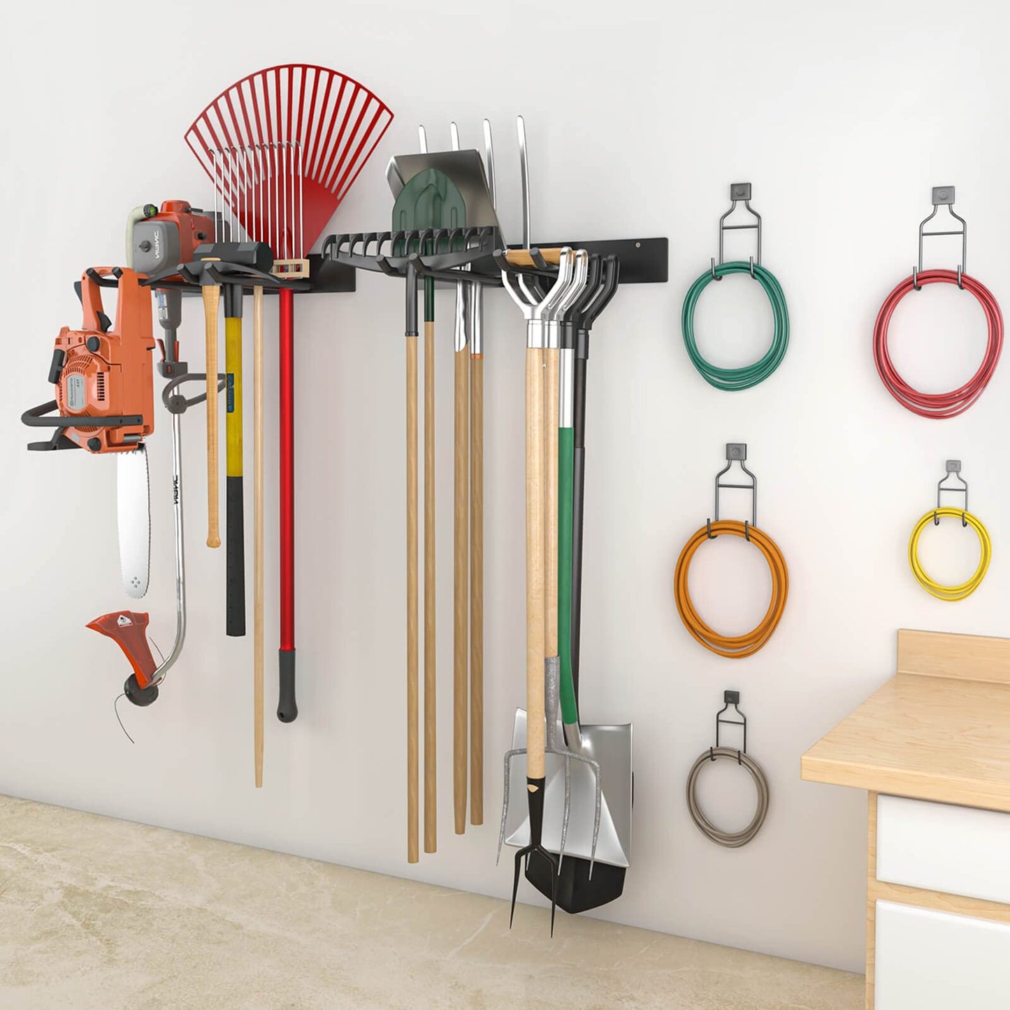 Godboat Garage Storage, Garden Tool Organizer, 4 Hooks Yard Organization, Garage Shelving Wall Mount, Heavy-Duty Garage Organizer, Cool Gadgets & Gifts for Dad, Men, Fathers Day, Max Load 320 Lbs