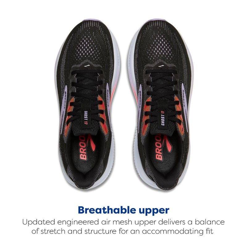 Brooks Women’s Ghost 17 Neutral Running Shoe - Black/Purple/Coral - 8 Medium