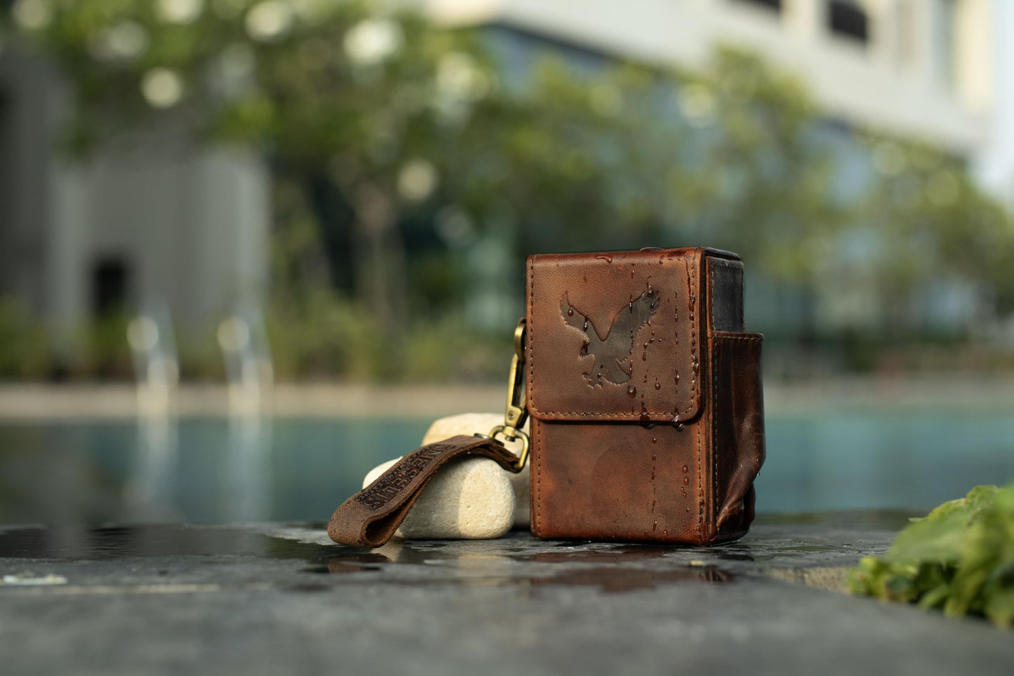 Truffle Brown Leather Flip Top Cigarette Case - Luxury Holder for Women & Men, Up to 100s Cigarette, Pack Holder with Fastener & Side Pocket for BIC Lighter