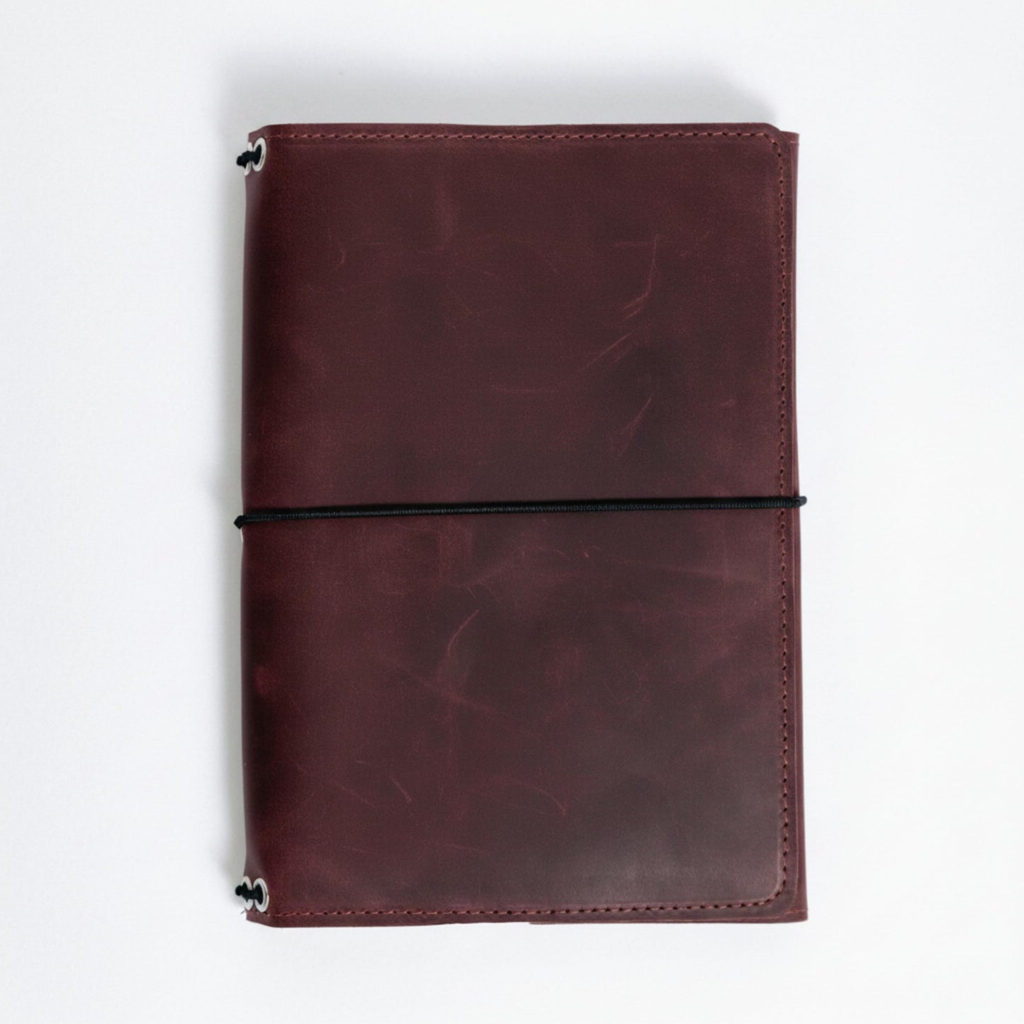 TORAKIP Genuine Leather A5 Notebook Cover – Refillable Journal Case with 3 Elastic Bands, Pen Holder & Inner Pockets, Fits Standard A5 Inserts 5.8 x 8.3 inch (Paper Not Included), Burgundy