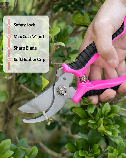 LANNIU Pink Gardening Tools, Garden Tool Set for Women,5 Piece Womens Gardening Kit with Floral Garden Bag,Gifts for Wife (5-Piece Pink)