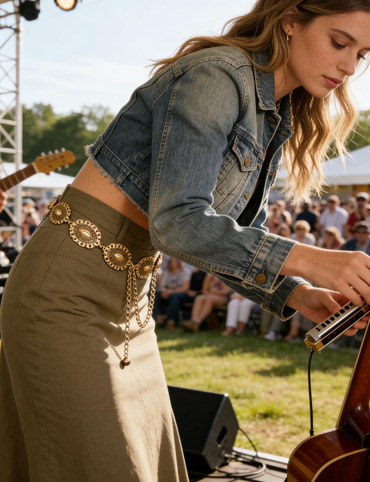 TOPACC Gold Concho Belts for Women Western Metal Cowgirl Chain Belts for Dresses Jeans Country Concert Outfit