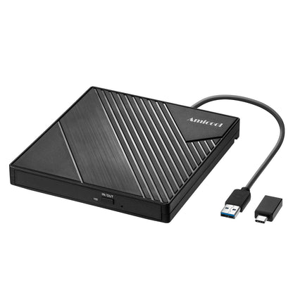Amicool External DVD Drive USB 3.0 USB C CD Burner CD/DVD +/-RW Optical Drive, Slim Portable DVD CD ROM Rewriter Writer Duplicator for Laptop Desktop PC Windows 11/10/8/7 MacBook Mac Linux OS Apple